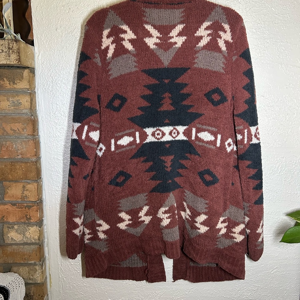 JODIFL Aztec Open-Front Cardigan in Rust, Black & Cream - Picture 3 of 3